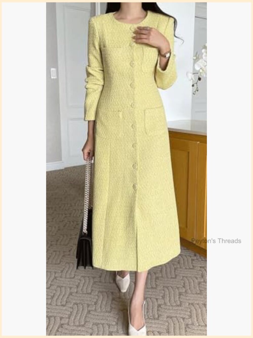 Vintage Long Sleeve Tweed Blazer Dress A-Line Business Work Cocktail - Picture 3 of 5